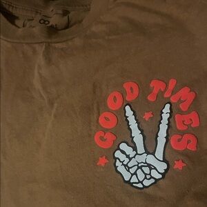 Brown Graphic Shirt with Red 'Good Times' Graphic